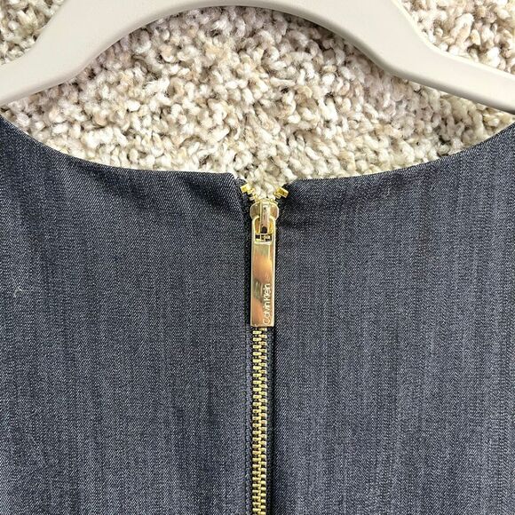 Calvin Klein Jumpsuit Women’s 4 Short Ruffle Sleeve Dark Chambray Straight Leg - Picture 7 of 10